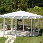 Gazebo off Tennis Court of heavy timber and lattice to match main residence.